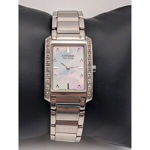 Citizen Eco Drive Tank MOP Dial Crystal Bezel Ladies Watch B023 S079560